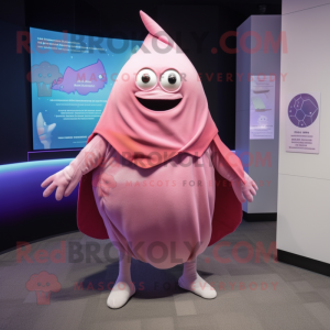 Pink Ray mascot costume character dressed with a Romper and Shawls