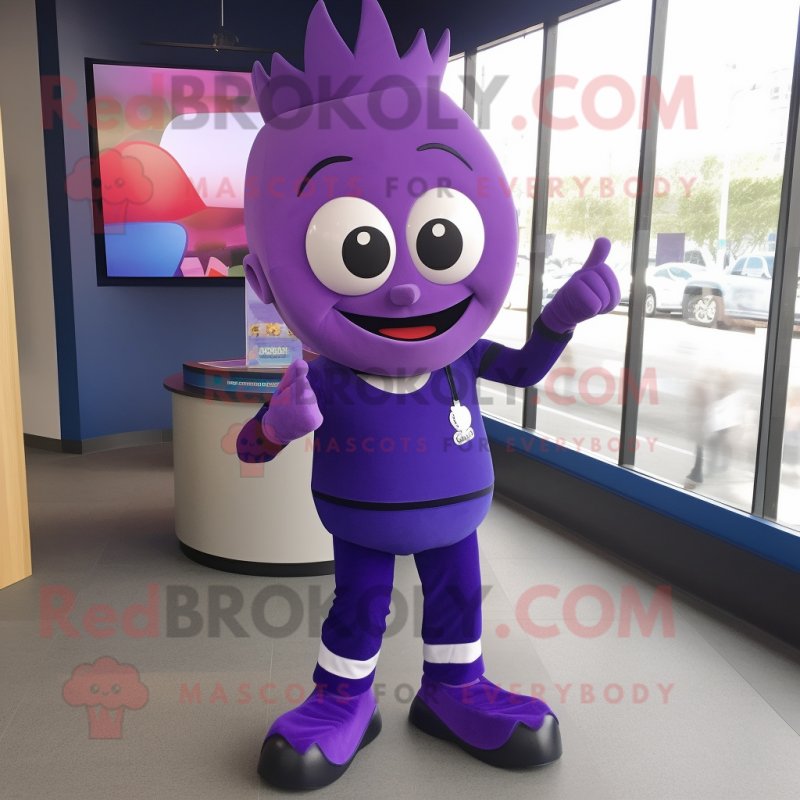 Purple Pendant mascot costume character dressed with a Jeggings and Shoe clips Purple Pendant mascot costume character dressed with a Jeggings and Shoe clips