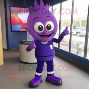Purple Pendant mascot costume character dressed with a Jeggings and Shoe clips