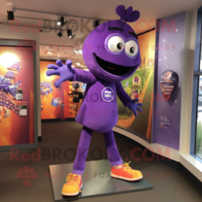 Purple Pendant mascot costume character dressed with a Jeggings and Shoe clips