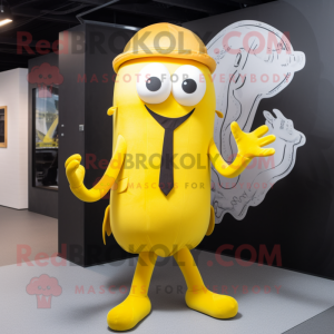 Yellow Kraken mascot costume character dressed with a Suit Pants and Beanies