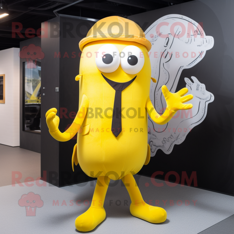 Yellow Kraken mascot costume character dressed with a Suit Pants and Beanies Yellow Kraken mascot costume character dressed with a Suit Pants and Beanies