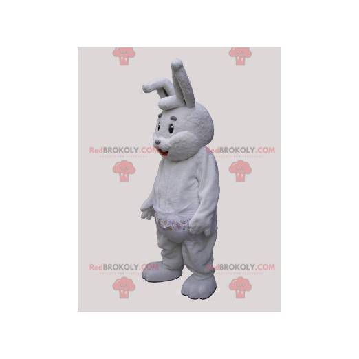 Mascot groot grijs en wit konijn met een jas - Redbrokoly.com