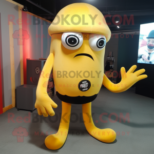 Yellow Kraken mascot costume character dressed with a Suit Pants and Beanies