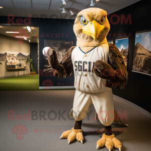 Gold Haast'S Eagle mascot costume character dressed with a Baseball Tee and Necklaces