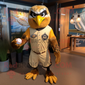 Gold Haast'S Eagle mascot costume character dressed with a Baseball Tee and Necklaces