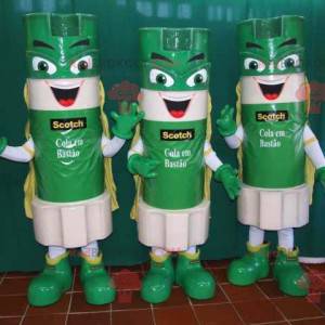 3 mascots of green and white glue sticks - Redbrokoly.com