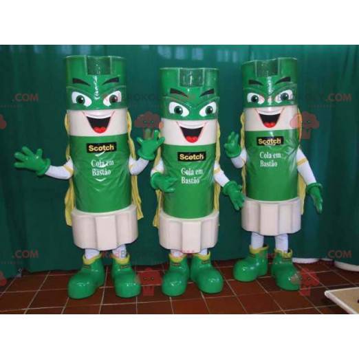 3 mascotas de barras de pegamento verde y blanco -