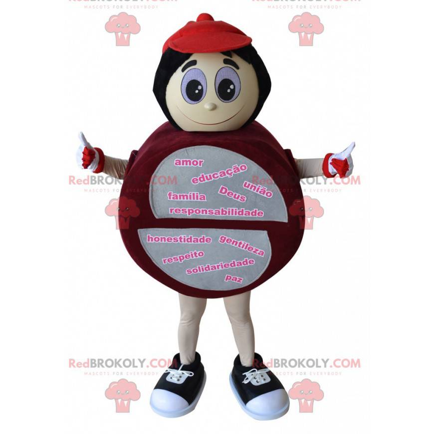 Mascotte de bonhomme rond rouge et gris - Redbrokoly.com