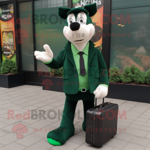 Forest Green Shepard'S Pie mascot costume character dressed with a Suit Jacket and Wallets