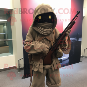 nan Sniper mascot costume character dressed with a Corduroy Pants and Shawl pins