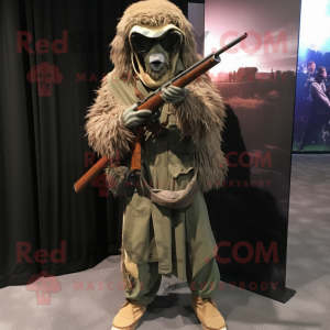 nan Sniper mascot costume character dressed with a Corduroy Pants and Shawl pins