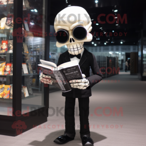 nan Skull mascot costume character dressed with a Suit Jacket and Reading glasses