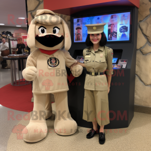 Beige Gi Joe mascot costume character dressed with a A-Line Skirt and Coin purses