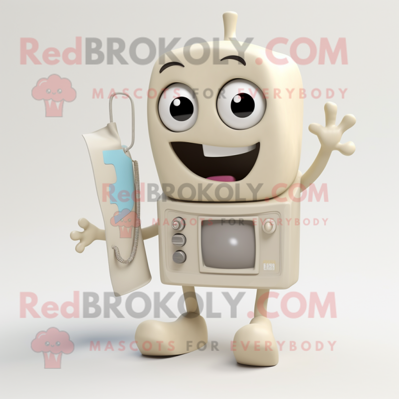 Cream Television mascot costume character dressed with a Playsuit and Scarf clips Cream Television mascot costume character dressed with a Playsuit and Scarf clips