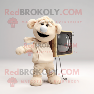Cream Television mascot costume character dressed with a Playsuit and Scarf clips