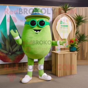Lime Green Radish mascot costume character dressed with a Board Shorts and Watches