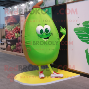 Lime Green Radish mascot costume character dressed with a Board Shorts and Watches