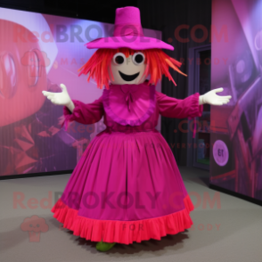 Magenta Scarecrow mascot costume character dressed with a Circle Skirt and Shoe laces