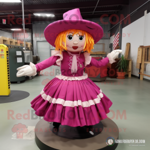 Magenta Scarecrow mascot costume character dressed with a Circle Skirt and Shoe laces