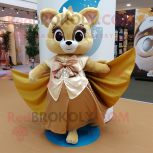 Gold Flying Squirrel mascot costume character dressed with a Circle Skirt and Bow ties