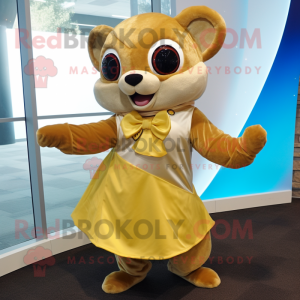 Gold Flying Squirrel mascot costume character dressed with a Circle Skirt and Bow ties