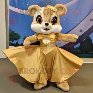Gold Flying Squirrel mascot costume character dressed with a Circle Skirt and Bow ties