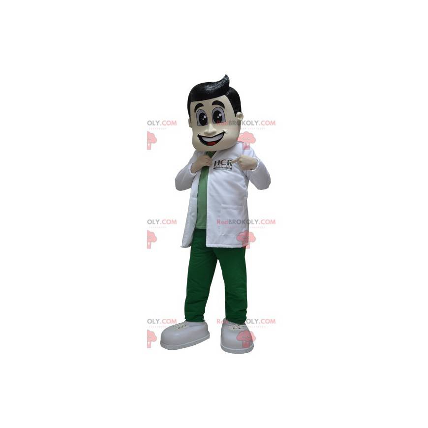 Médico mascote farmacêutico com jaleco branco - Redbrokoly.com