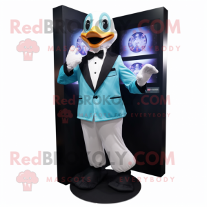 Cyan Geese mascot costume character dressed with a Tuxedo and Digital watches