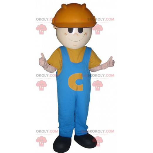 Maskotmand arbejdstager med hjelm og overalls - Redbrokoly.com