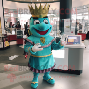 Teal King mascot costume character dressed with a Mini Skirt and Coin purses