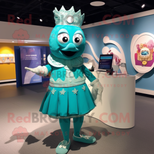 Teal King mascot costume character dressed with a Mini Skirt and Coin purses