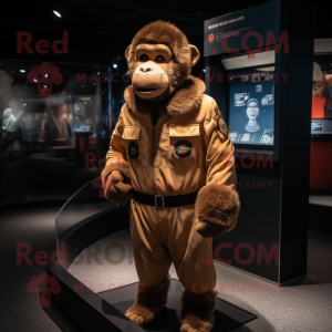 Brown Gorilla mascot costume character dressed with a Bomber Jacket and Berets