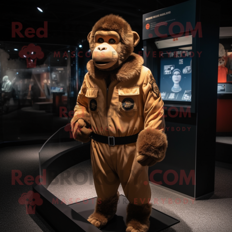Brown Gorilla mascot costume character dressed with a Bomber Jacket and Berets Brown Gorilla mascot costume character dressed with a Bomber Jacket and Berets