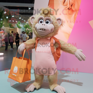 Peach Baboon mascot costume character dressed with a Playsuit and Tote bags