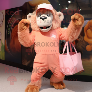 Peach Baboon mascot costume character dressed with a Playsuit and Tote bags