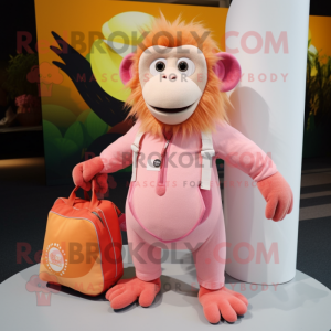 Peach Baboon mascot costume character dressed with a Playsuit and Tote bags