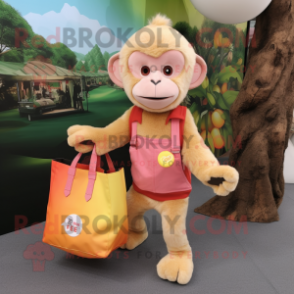 Peach Baboon mascot costume character dressed with a Playsuit and Tote bags