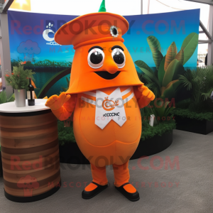 Orange Ceviche mascot costume character dressed with a Vest and Watches