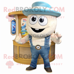 Cream Gyro mascot costume character dressed with a Denim Shorts and Necklaces