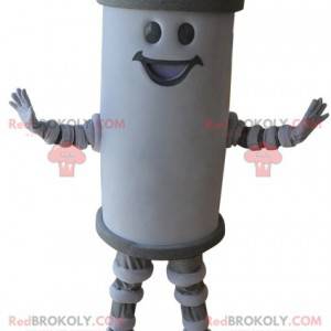 Sorridente mascotte gigante dello stack bianco e grigio -