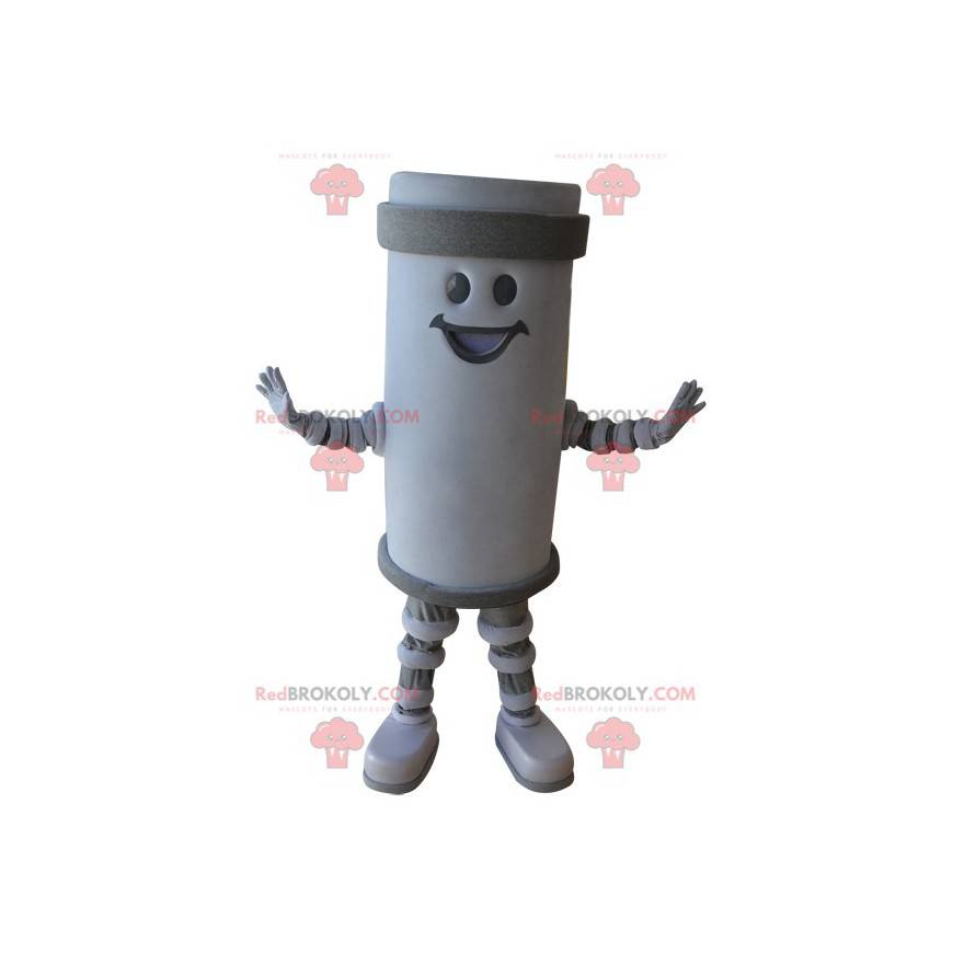 Sorridente mascotte gigante dello stack bianco e grigio -