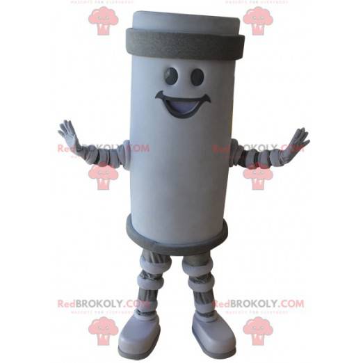 Sorridente mascotte gigante dello stack bianco e grigio -