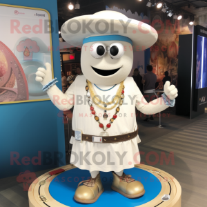 Cream Gyro mascot costume character dressed with a Denim Shorts and Necklaces