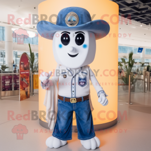 Cream Gyro mascot costume character dressed with a Denim Shorts and Necklaces