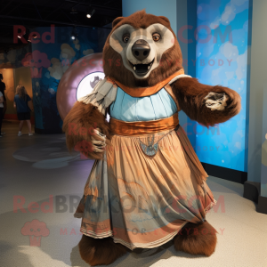 Rust Sloth Bear mascot costume character dressed with a Ball Gown and Wraps