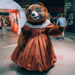 Rust Sloth Bear mascot costume character dressed with a Ball Gown and Wraps