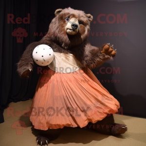 Rust Sloth Bear mascot costume character dressed with a Ball Gown and Wraps