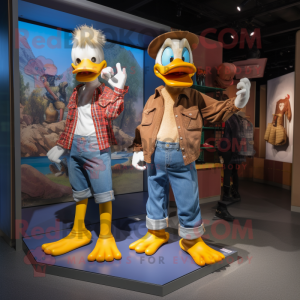 Brown Muscovy Duck mascot costume character dressed with a Boyfriend Jeans and Foot pads