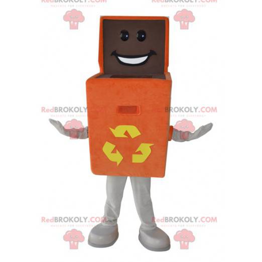 Mascote da caixa laranja. Mascote da lixeira para reciclar -
